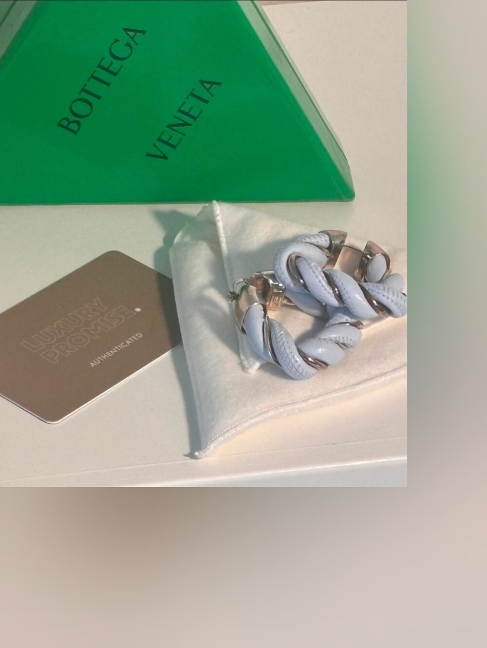 Bottega Veneta White Braided Leather Earings with Silver Accents